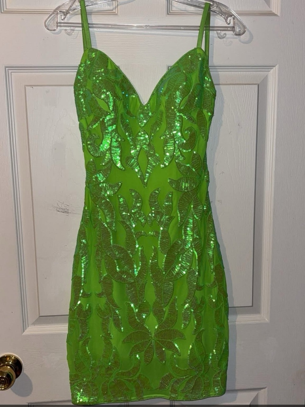 Jovani Neon Green Sequin Mini Dress